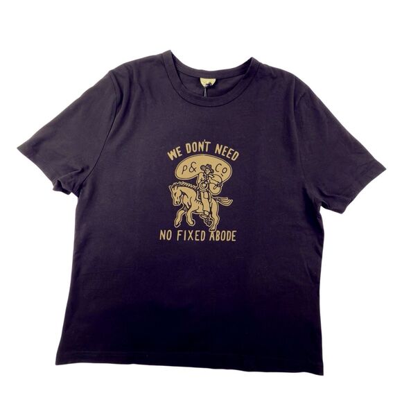 NEW P&Co We Don't Need No Fixed Abode Cowboy T-Shirt Men Size Large Black - Picture 3 of 8